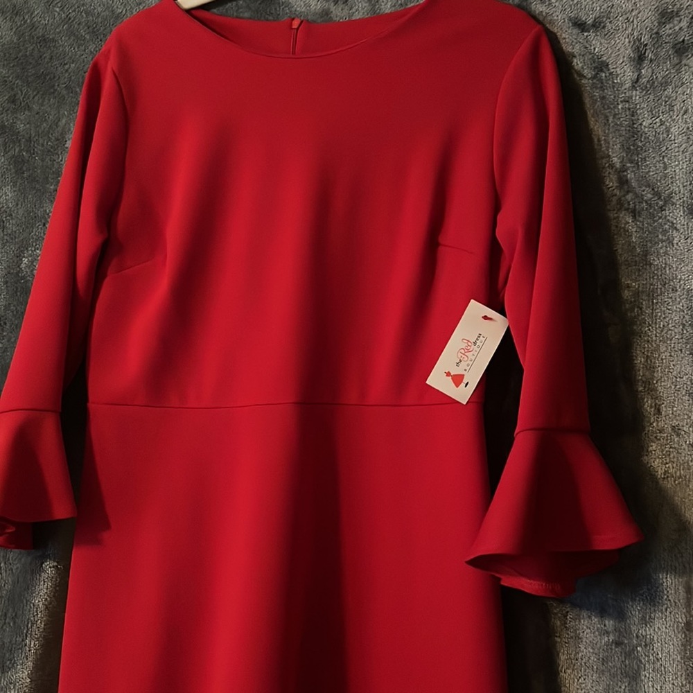 Red 3/4 ruffle sleeve mini dress